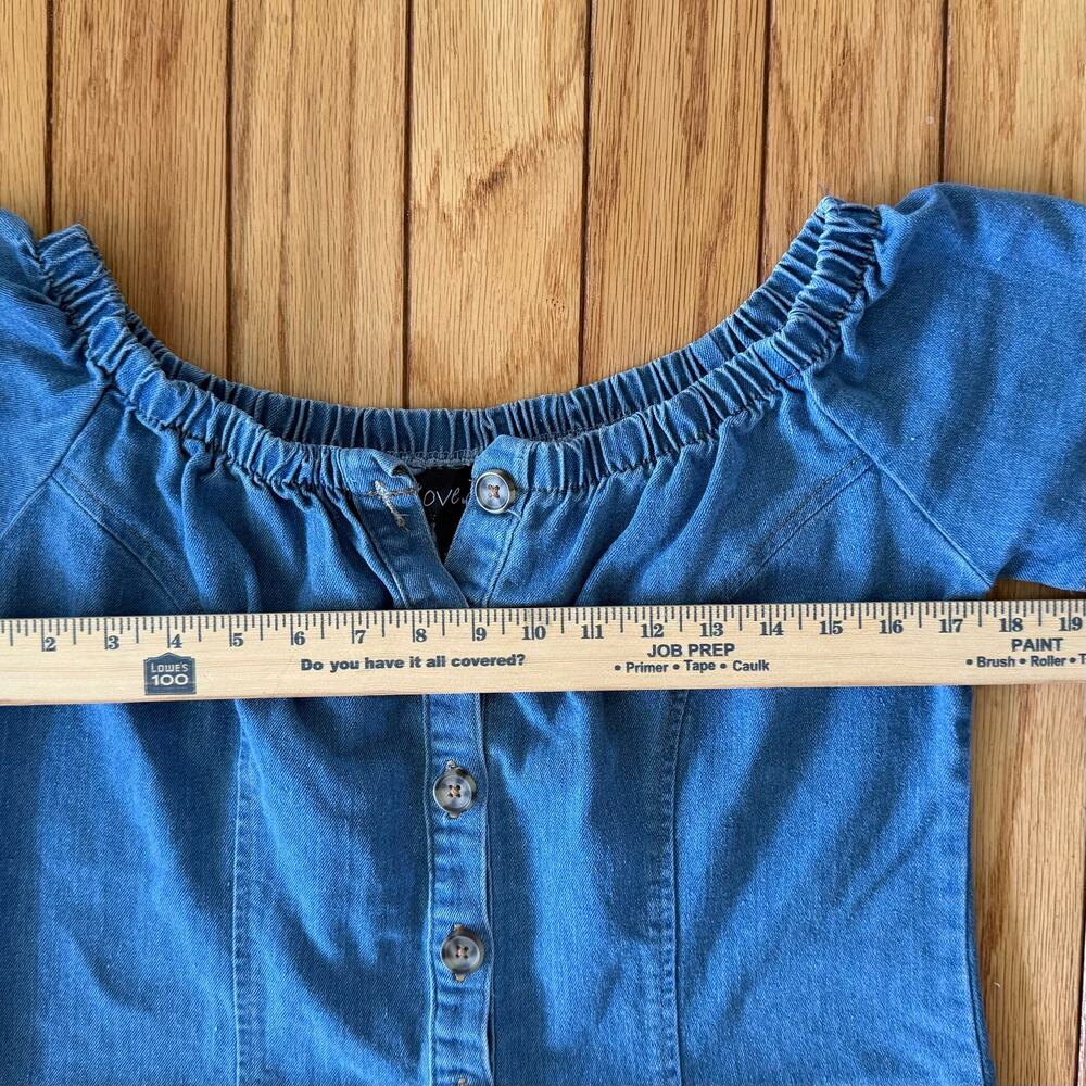 Love by Chesley M Blue Denim Button Down Off Shoulder Dress Elastic Waist - Picture 5 of 10
